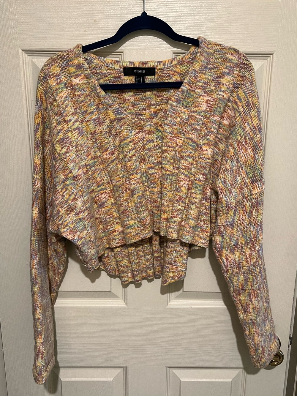 Forever 21 Pastel Multicolor Cropped V-Neck Sweater Size L